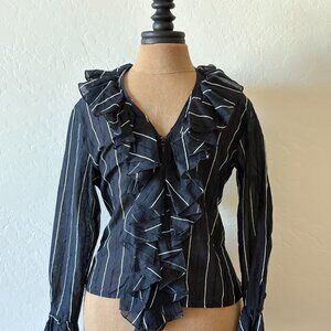 NEW Anne Fontaine Ruffled Corset Blouse. Size 2. Black/White. NWOT